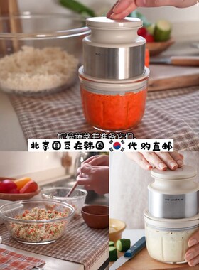 韩国直邮honeyjubu手动按压研磨宝宝辅食切碎蔬菜肉馅充电搅碎机