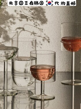 韩国直邮代购手工odense高级感玻璃双层高脚酒杯法式果汁杯2个