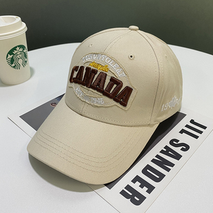青年米色太阳帽女 秋季 帽子男韩版 潮棒球帽弯檐刺绣秋天canada男士