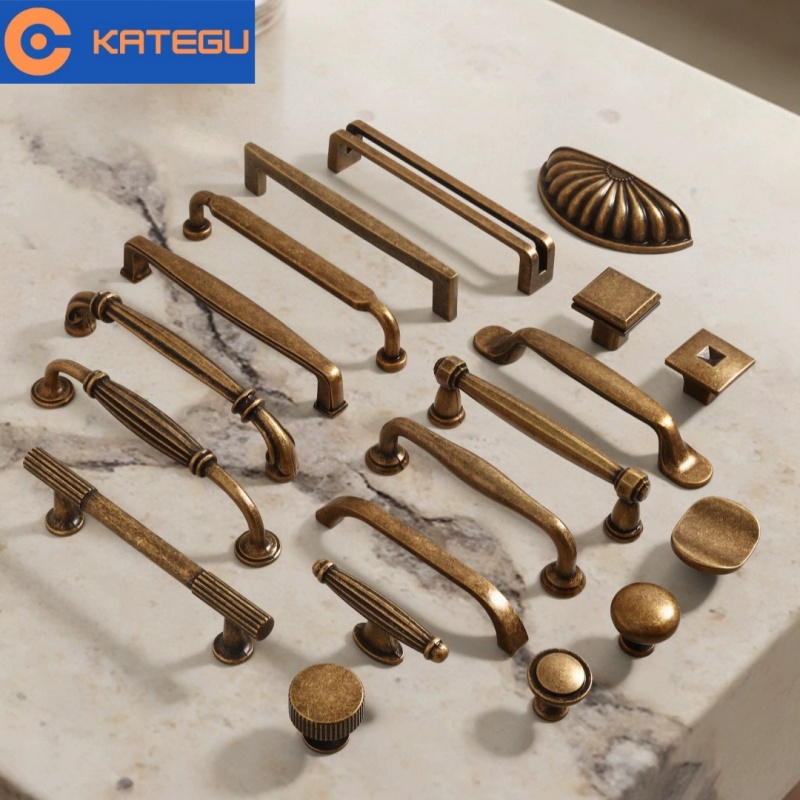 卡特固柜门拉手锌合金仿古家具衣柜抽屉柜子精黄复古橱柜家具把手