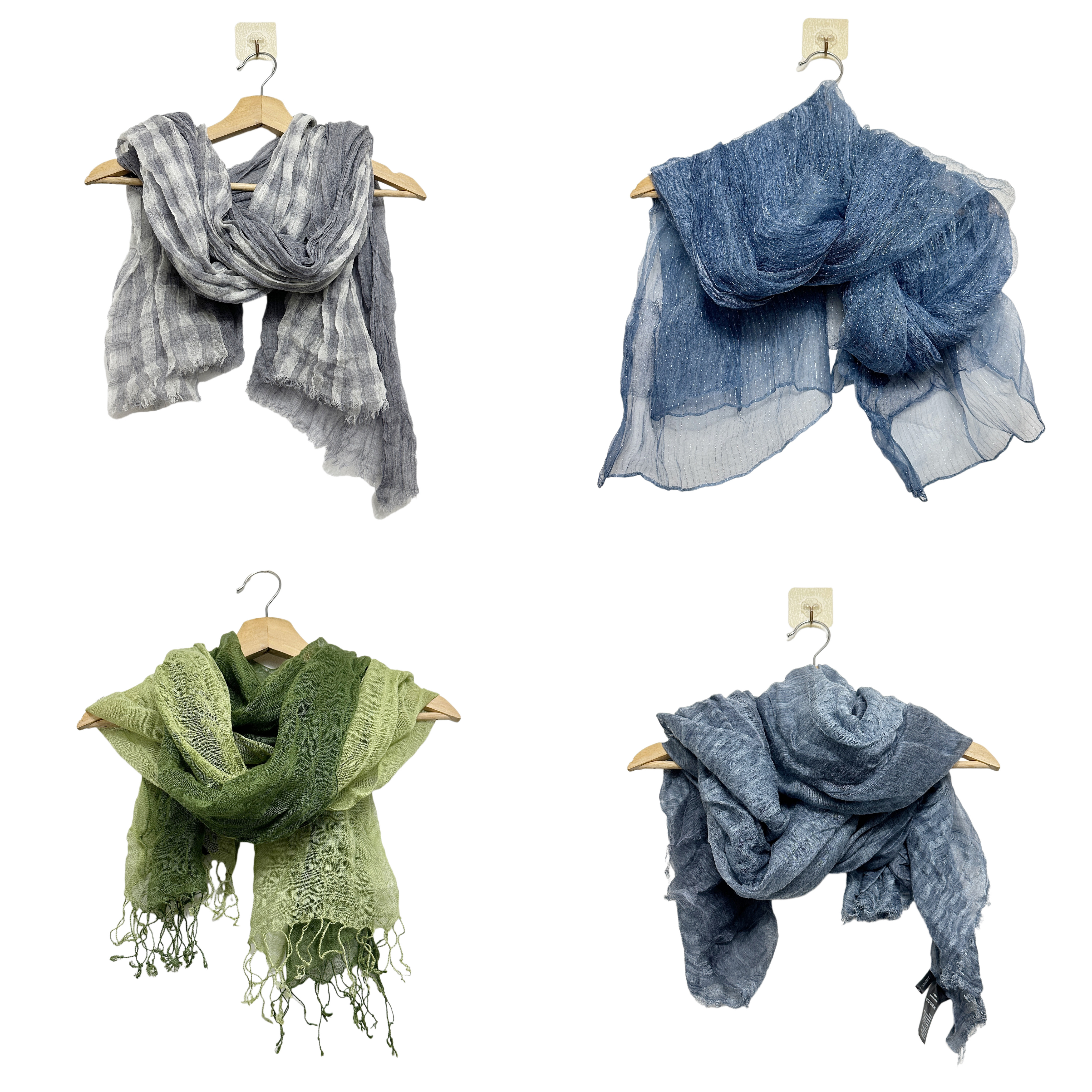 圣迪折扣女装 时尚渐变绿意流苏亚麻围巾复古格纹羊毛披肩围巾