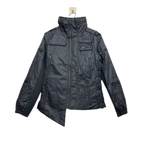 圣迪折扣女装 时尚个性不规则设计松紧收腰修身立领短款棉服