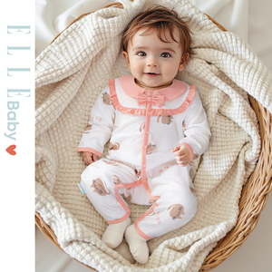 ELLE BABY婴儿连体对襟哈衣新生儿纯棉春秋长袖爬服打底满月百天
