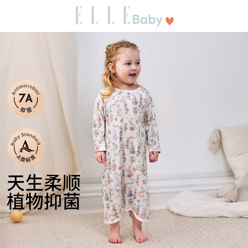 ELLE baby宝宝睡裙2025夏季新款竹棉A类儿童女童女孩男童连体睡衣