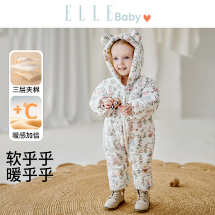 ELLEbaby婴儿连体衣秋冬季宝宝保暖棉服哈衣