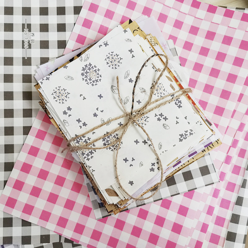 手工裁剪清新格纹复古英文雪梨手帐拼贴打底装饰a4素材纸包装纸