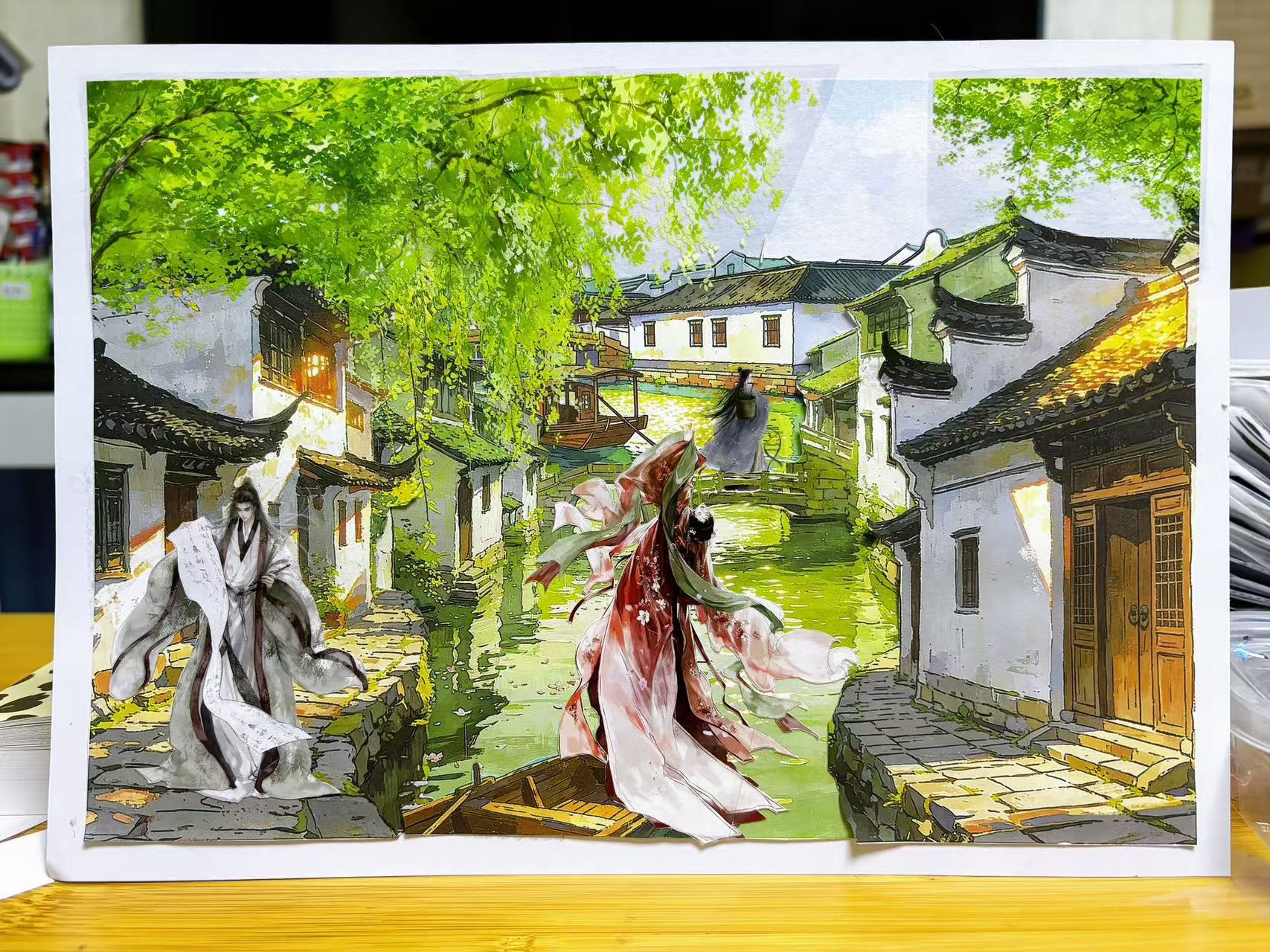 自制江南景色和纸打底背景手帐胶带拼贴装饰咕卡造景手帐胶带贴画