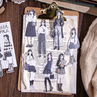 霜白序曲系列简约日常人物女孩激光贴纸包手帐拼贴装 饰人物贴纸画