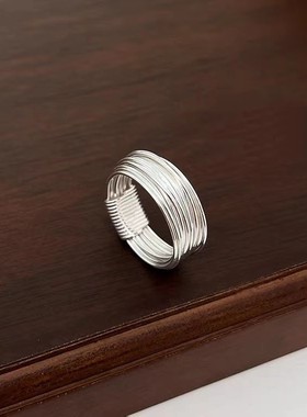 【银屿】s925纯银新款缠绕细丝戒指简约设计高级感复古多层指环