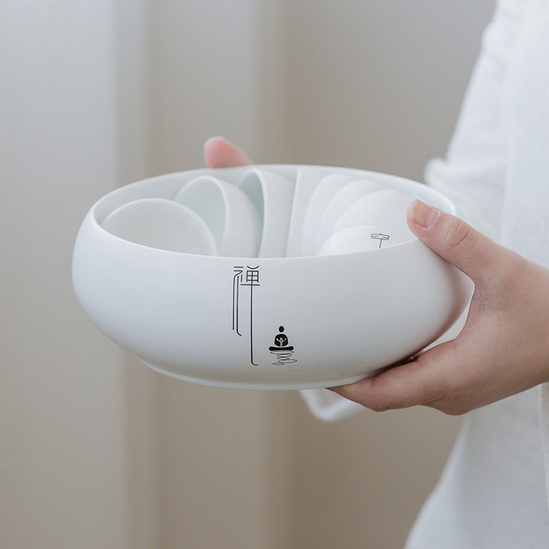 君器茶洗缸定窑亚光陶瓷笔洗杯洗水盂家用禅意茶具配件洗茶杯器皿