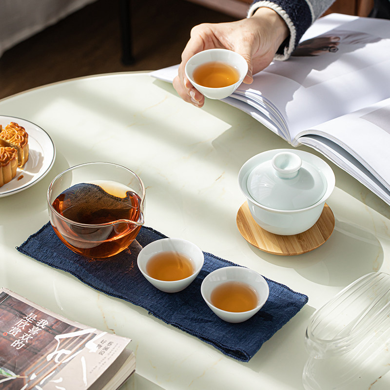 青瓷旅行茶具套装户外便携包随身收纳包陶瓷盖碗快客杯一壶三杯,餐饮具,旅行茶具,淘宝优惠券,粉丝福利购,淘宝优惠卷