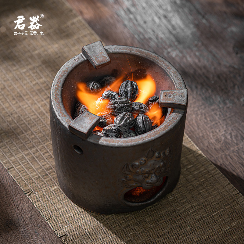 君器中式复古小炭炉木炭明火陶瓷炭烤炉碳火煮茶器一人围聚煮茶炉