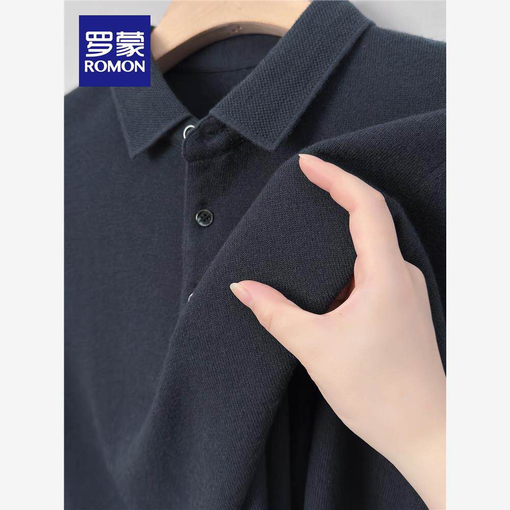 【100%羊毛】罗蒙正品羊毛衫男翻领秋冬新款商务休闲毛衣polo衫MF