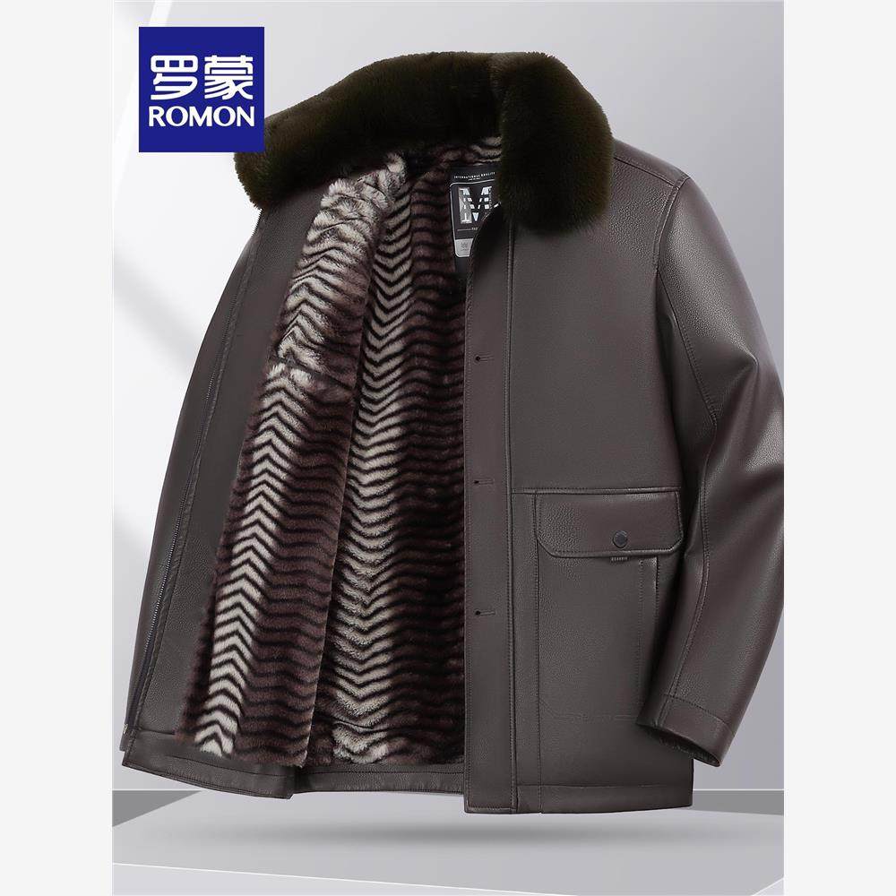 罗蒙冬季加绒加厚皮衣男士毛领爸爸保暖外套中老年冬装皮夹克男MF