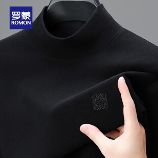 罗蒙高端男德绒打底衫秋冬加绒加厚保暖内衣半高领长袖T恤卫衣MF