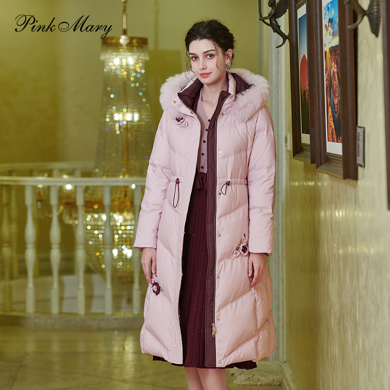 粉红玛琍羽绒服女冬季新款舒适时尚185g鹅绒长外套PMANW7513