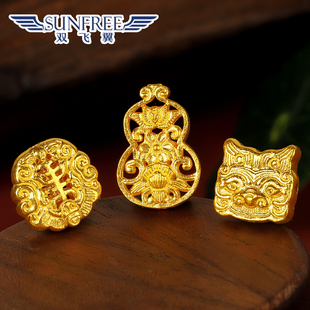 古法錾刻黄金莲花扁隔珠足金饕餮背云男女葫芦如意转运珠编绳手链