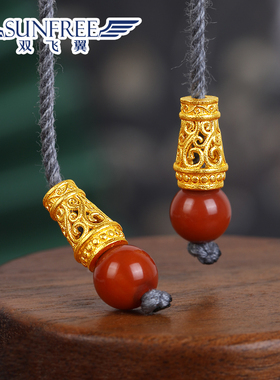 黄金古法加厚镂空弟子珠配件足金999文玩DIY长串手链吊坠尾坠男女