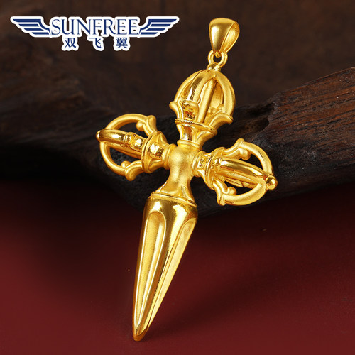 十字架降魔杵配饰男女款黄金项链