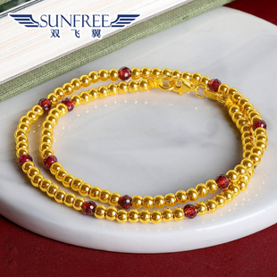 黄金时尚石榴石小金珠多圈手链彩宝足金999硬金细链手镯女士礼物