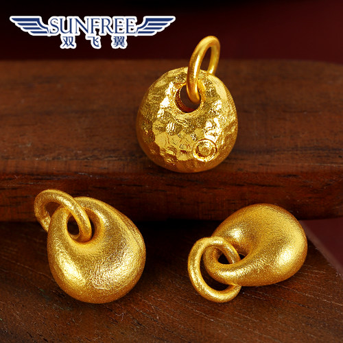 古法手工小金坨圆环吊坠999足金加厚锁包小木鱼滴流手串项链配件