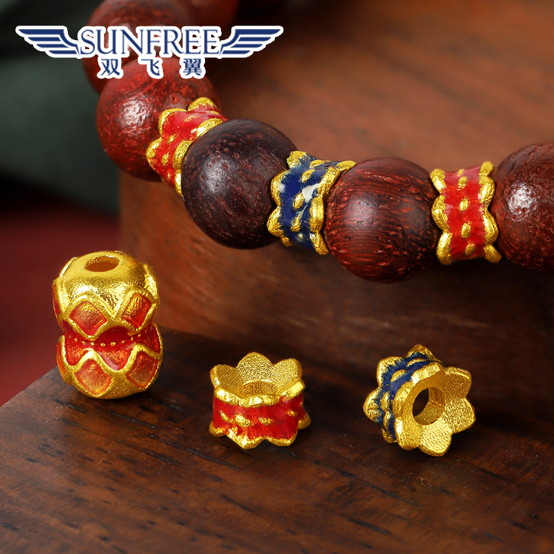 古法烧蓝双莲花小隔珠