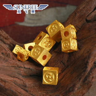 足金diy小配件黄金转运珠几何方形纯金古法手工实心金隔珠配饰新