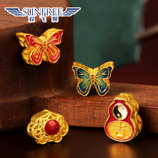 古法足金999黄金烧蓝小蝴蝶葫芦如意转运珠镂空手串编绳配件男女