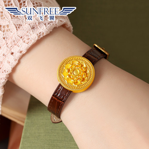 黄金手表链八宝罗盘莲花足金999花开富贵福字皮带手镯可调节男女