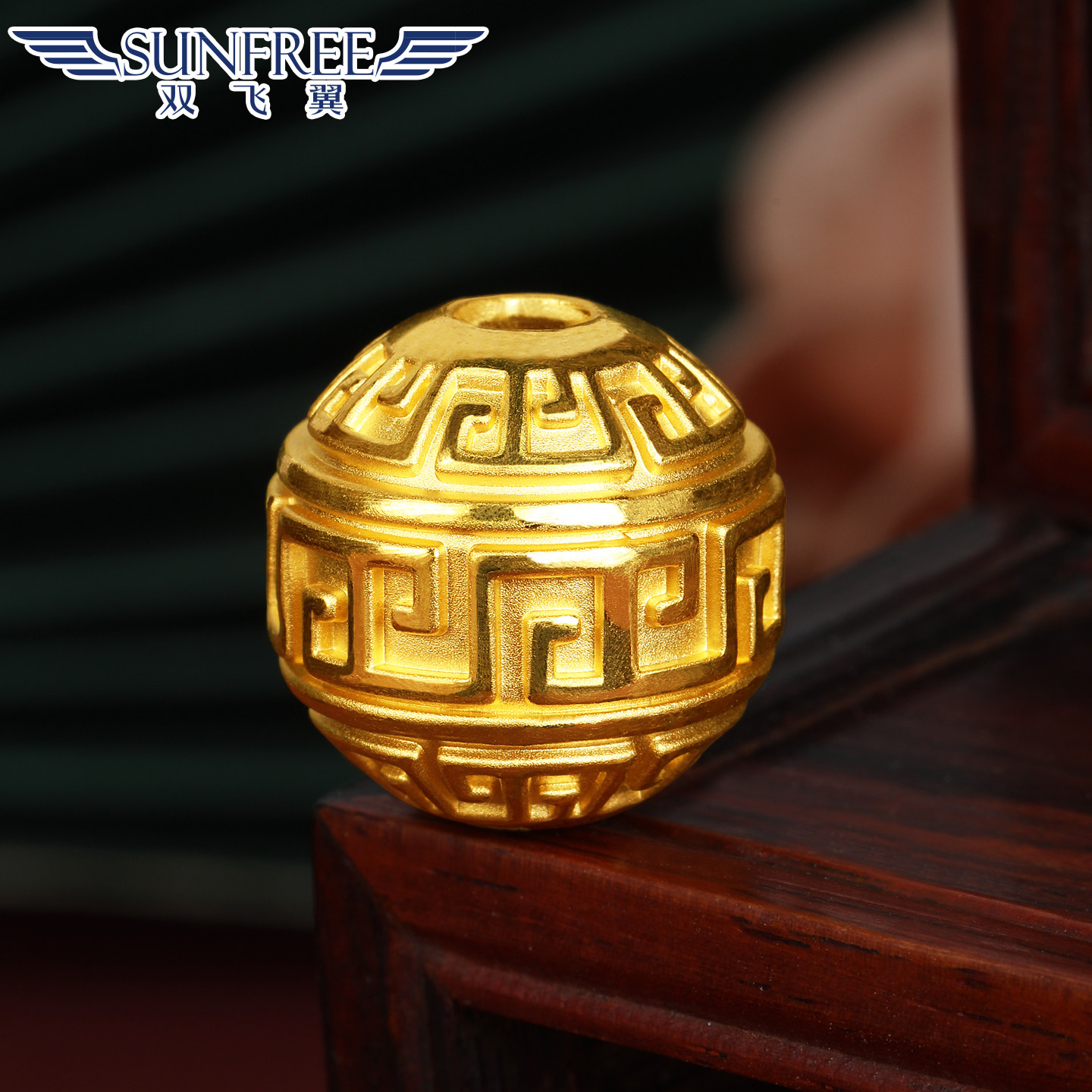 黄金足金转运珠万字回纹3D硬金隔珠配珠男女款路路通佛珠手串金珠