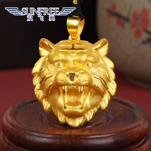 黄金霸气硬金老虎头吊坠虎虎生威项链挂绳足金本命年十二生肖男女