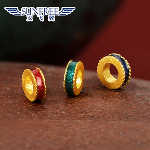 足金999小配件黄金古法手工隔片纯金实心烧蓝彩色金圈手链隔珠新