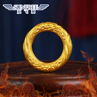 黄金哪吒混天绫乾坤圈999足金3D硬金跑环文玩手串链编绳吊坠男女