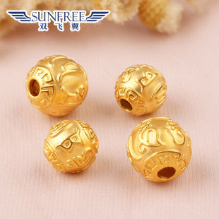 3D硬足金回纹六字真言黄金转运珠大明咒金珠男女手链串珠圆珠配件