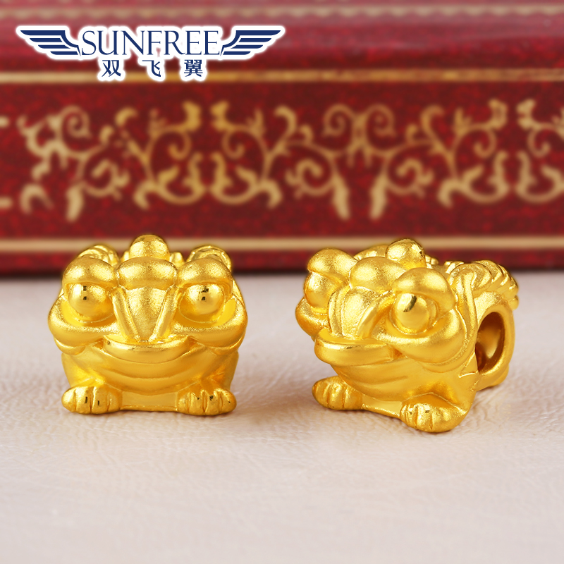 黄金三脚金蟾铜钱转运珠3D硬足金可爱动物男女款手链招财串珠吊坠