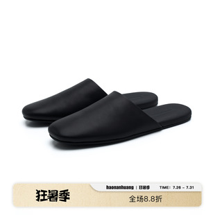 haonanhuang 复古休闲慵懒居家酒店一脚蹬小羊皮穆勒皮拖鞋