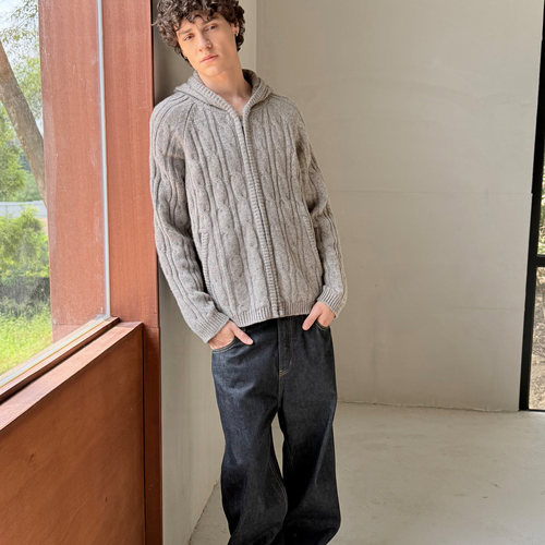 澳洲美利奴纯羊毛连帽拉链开衫