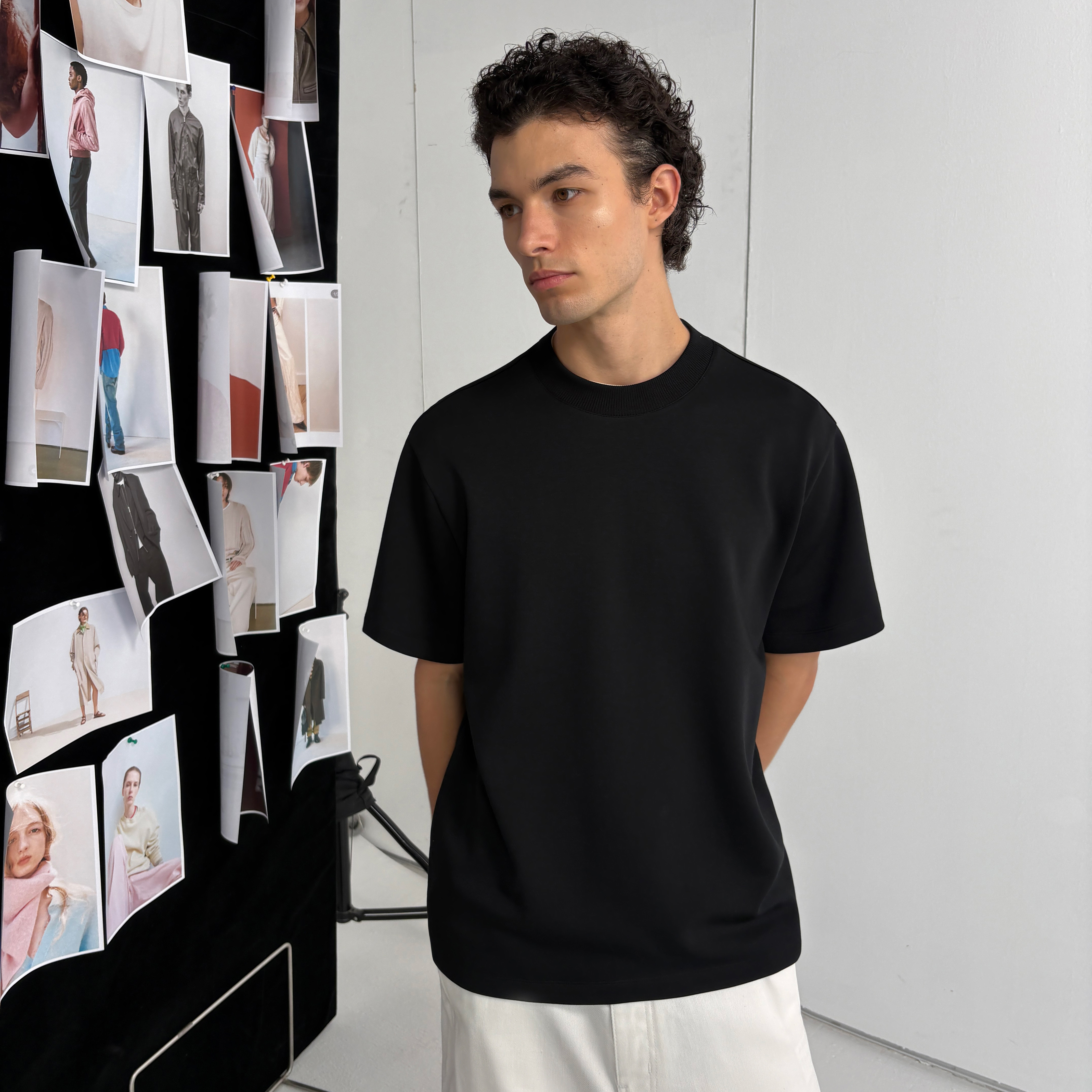 haonanhuang 250g兰精莫代尔混纺澳棉太空棉高罗纹微宽松短袖T恤