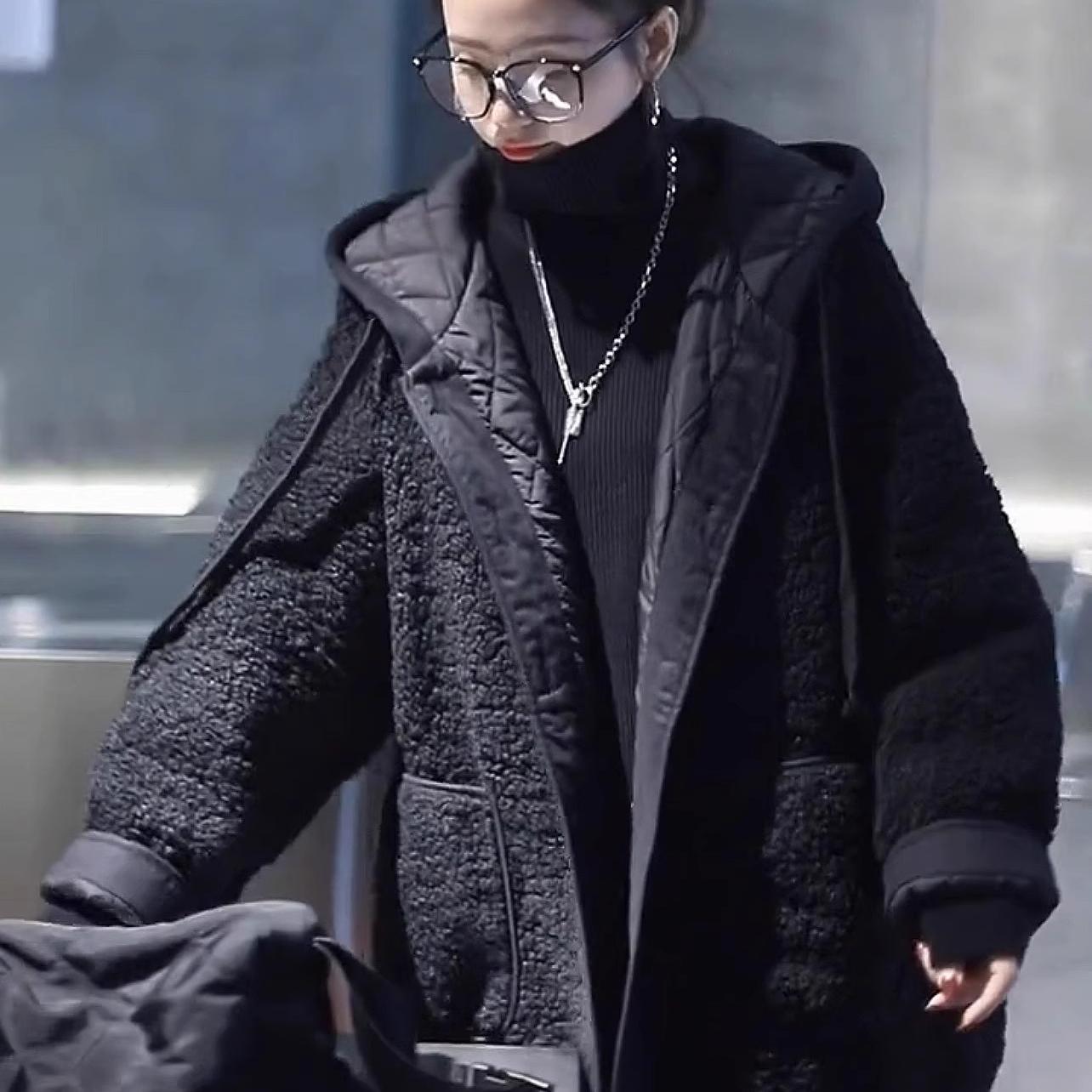 高级感羊羔毛外套夹棉加厚棉服棉袄女2024冬新款夹克宽松连帽棉衣