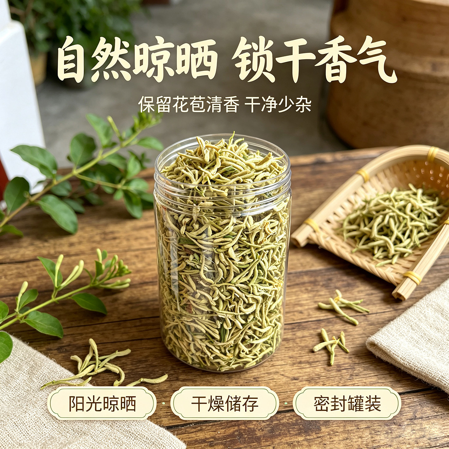 农家头茬金银花干货无硫 深山现采晾晒罐装泡水清润金银花茶