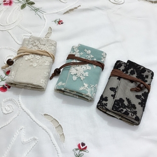 森女日系小清新刺绣蕾丝花朵多卡位银行卡包卡片绑带简约收纳卡套