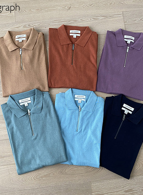 英国 Autograph 男士针织真丝棉混纺柔软舒适短袖翻领POLO衫