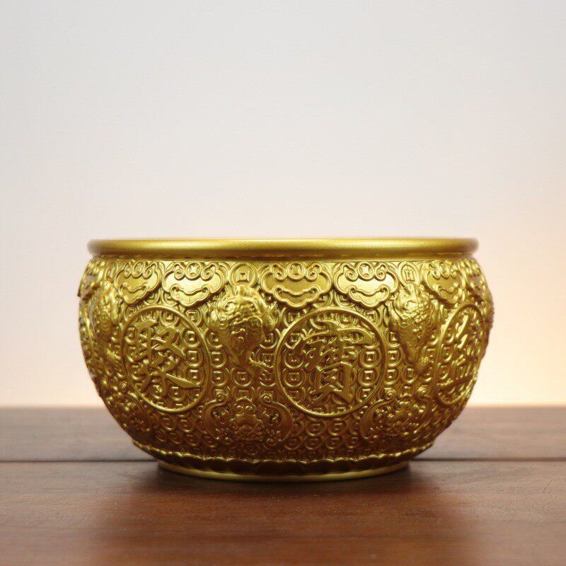 黄铜金蟾聚宝盆风水布局摆件开十二生肖聚宝盆过招财金属钱币转光