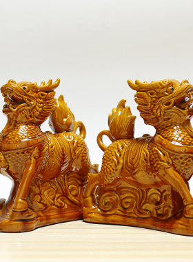 陶瓷麒麟摆件招财公母一对开镇家宅过工艺品光礼品客厅家居装饰品