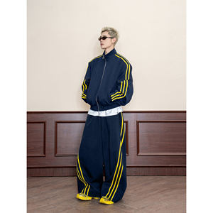 DBW Doublewin错位编绳撞色高领卫衣外套男宽松弯刀卫裤运动套装