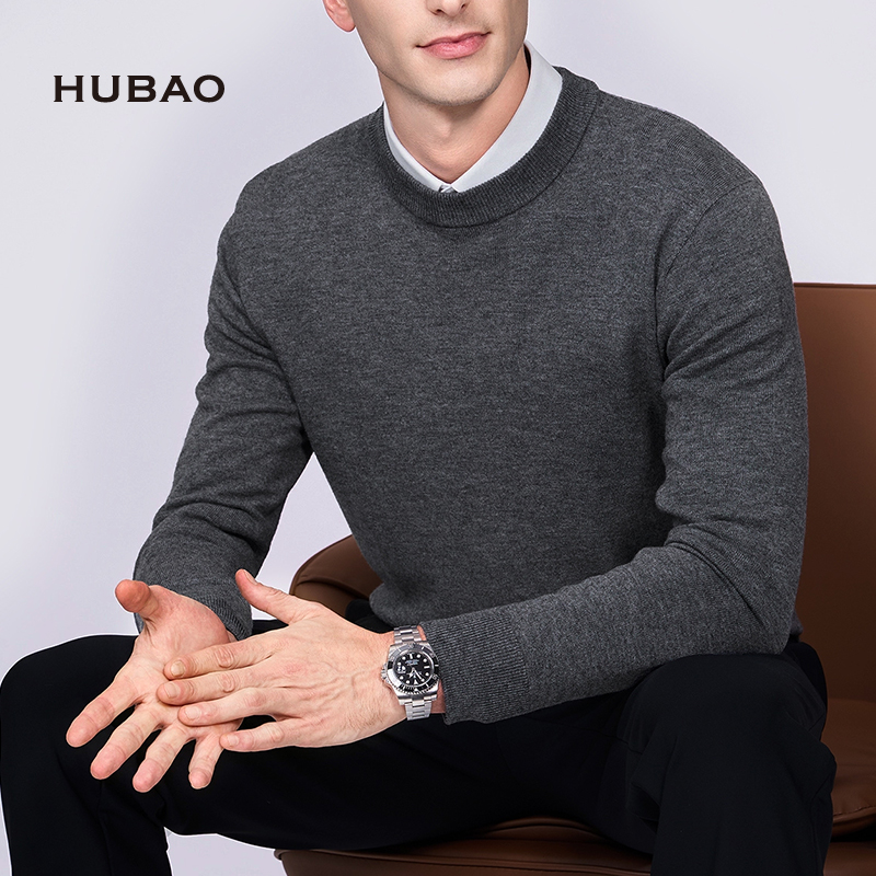 虎豹2025年秋冬新品100%羊绒衫男圆领纯色内搭商场同款