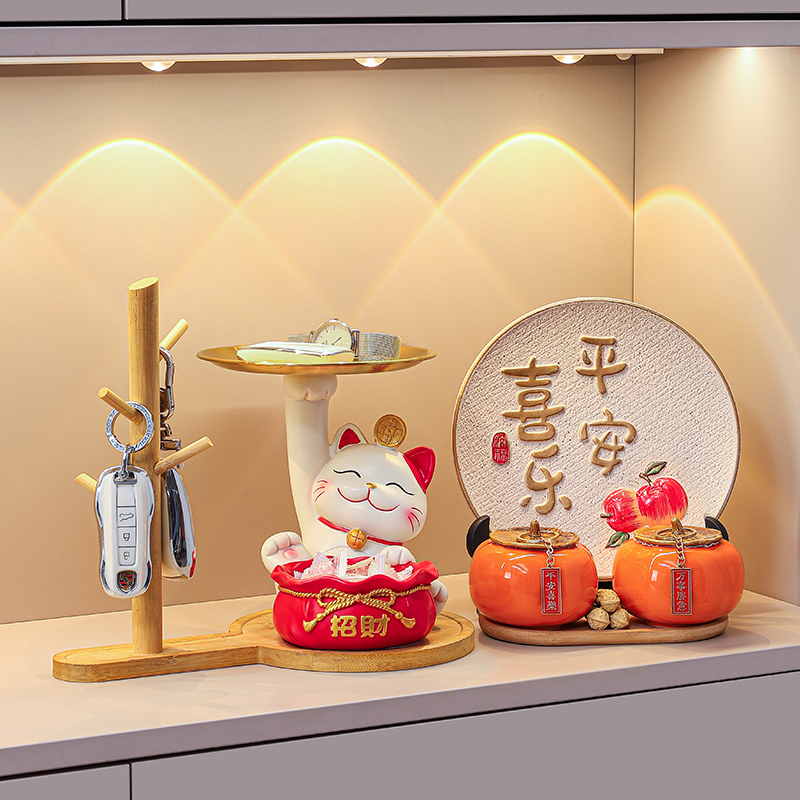 入户门口钥匙收纳玄关摆件招财猫客厅桌面装饰品乔迁新居搬家礼物