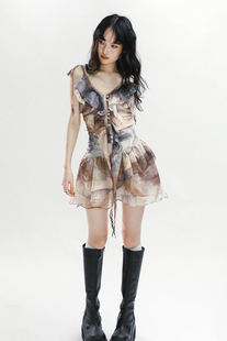 LOCALMANSION原创设计 “水母套装“晕染飘带吊带+蛋糕半身裙套装