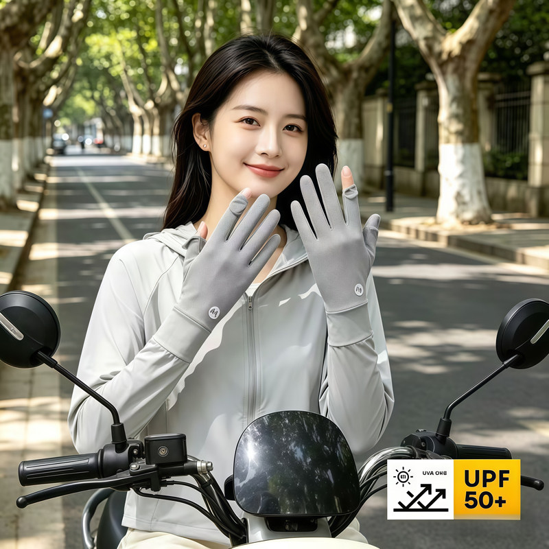 冰丝运动骑行手套防紫外线开车司机轻薄款露指防晒女士黑白色夏季