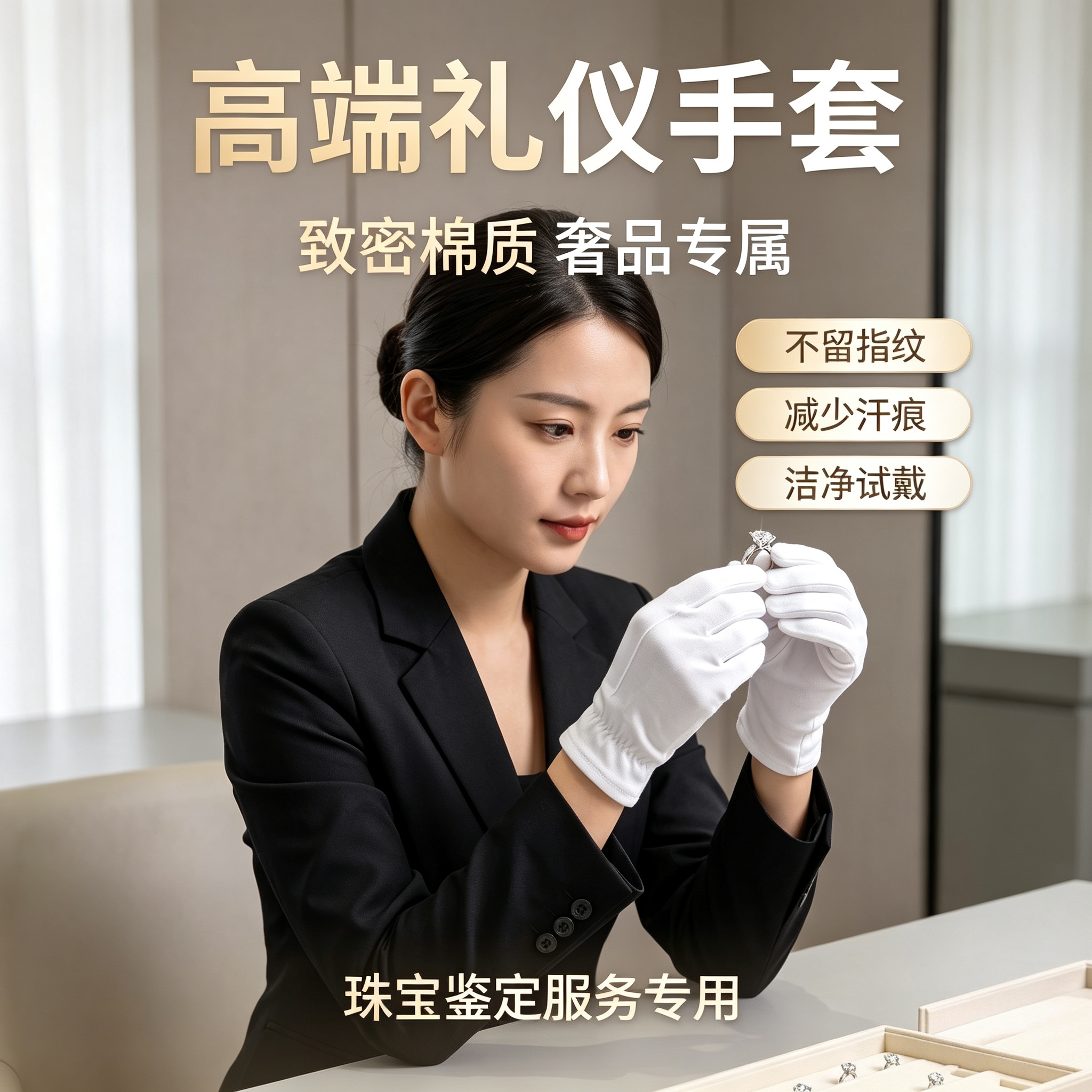 高级礼仪薄款手套纯棉透气吸汗图片